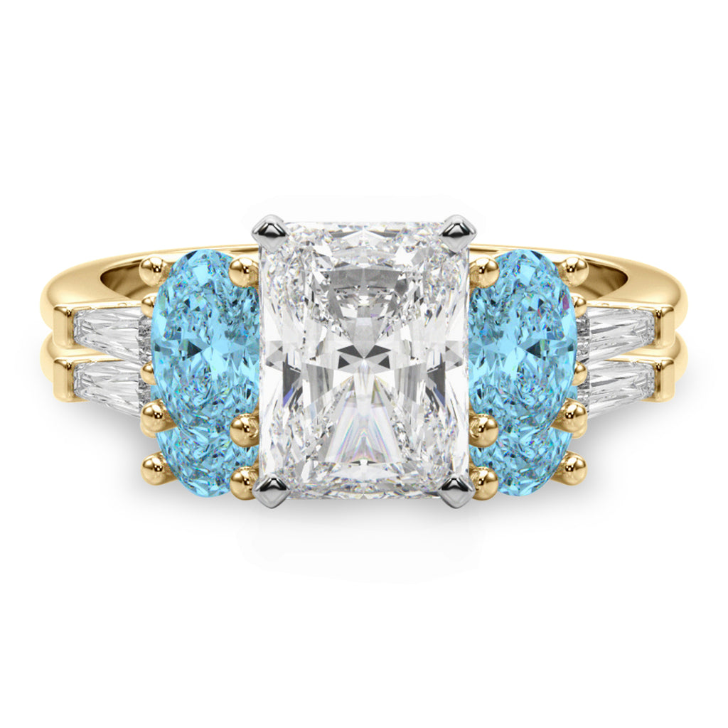 Radiant Lab Diamond & Oval Blue Topaz Bridal Set 14K Yellow Gold (4.97ct)