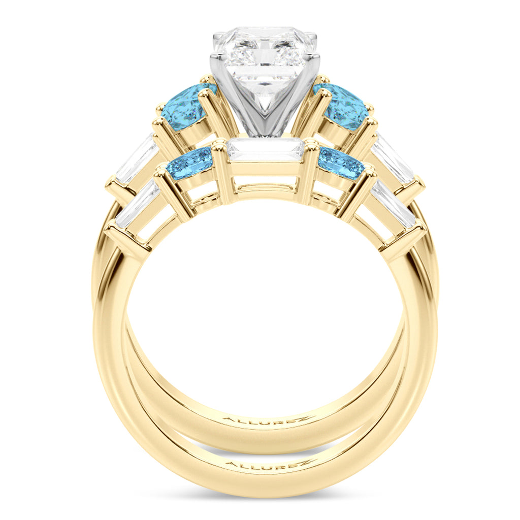 Radiant Lab Diamond & Oval Blue Topaz Bridal Set 14K Yellow Gold (4.97ct)