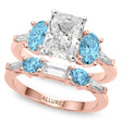 Radiant Lab Diamond & Oval Blue Topaz Bridal Set 18K Rose Gold (4.97ct)