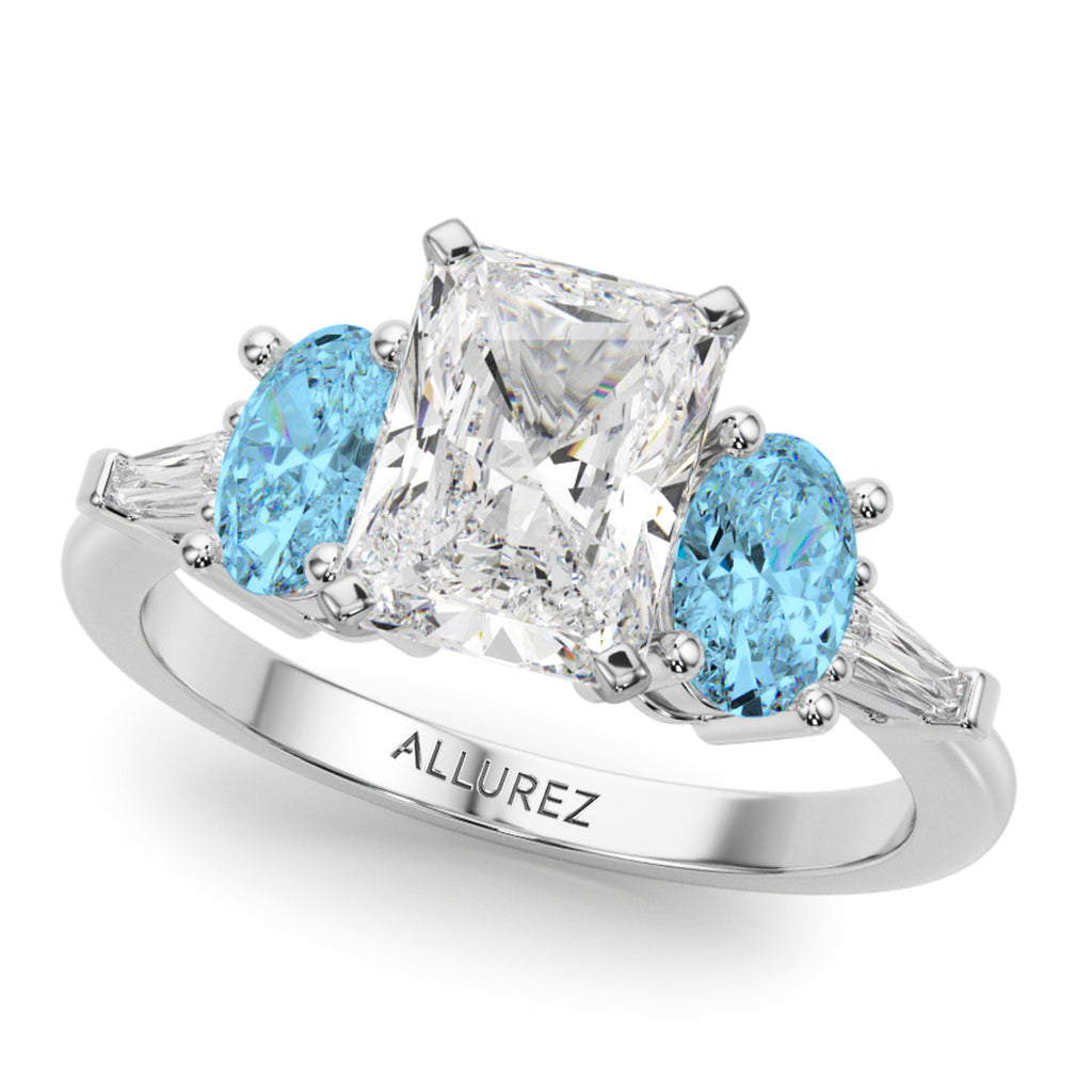 Radiant Lab Diamond & Oval Blue Topaz Bridal Set 18K White Gold (4.97ct)
