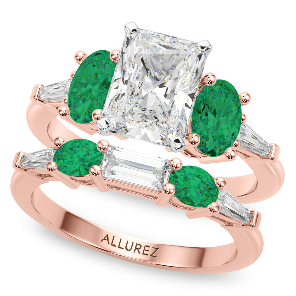 Radiant Lab Diamond & Oval Emerald Bridal Set 14K Rose Gold (4.65ct)