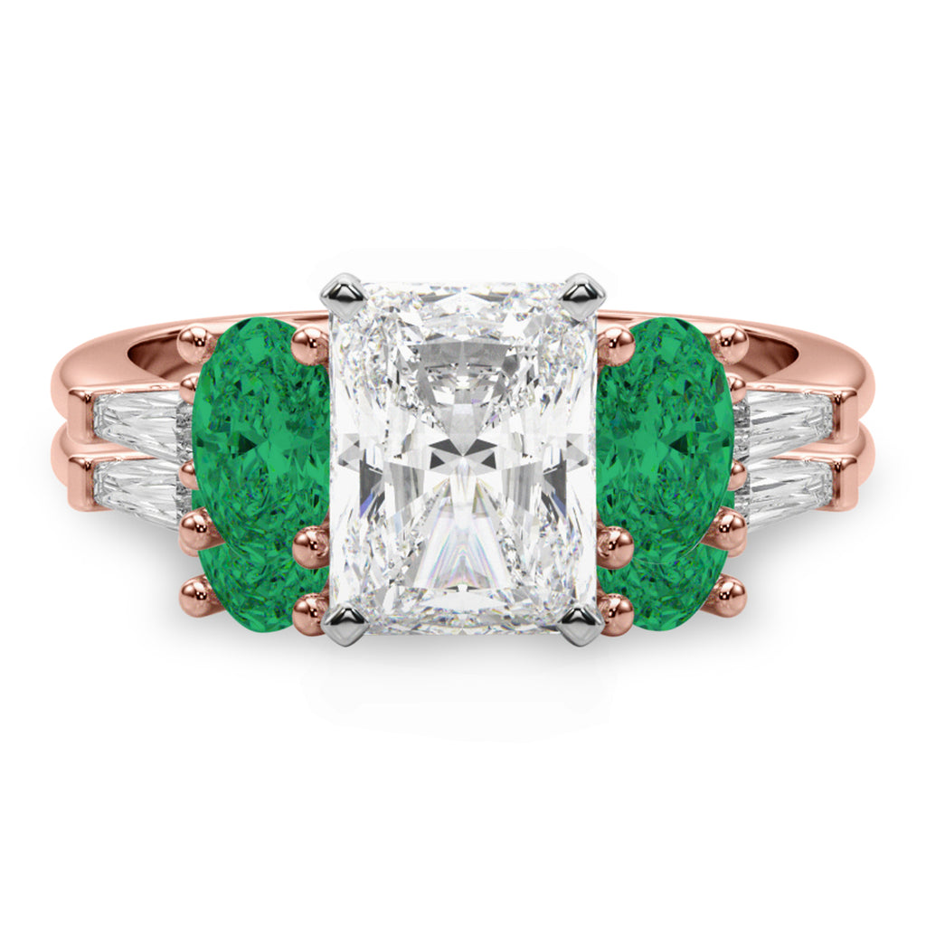 Radiant Lab Diamond & Oval Emerald Bridal Set 14K Rose Gold (4.65ct)