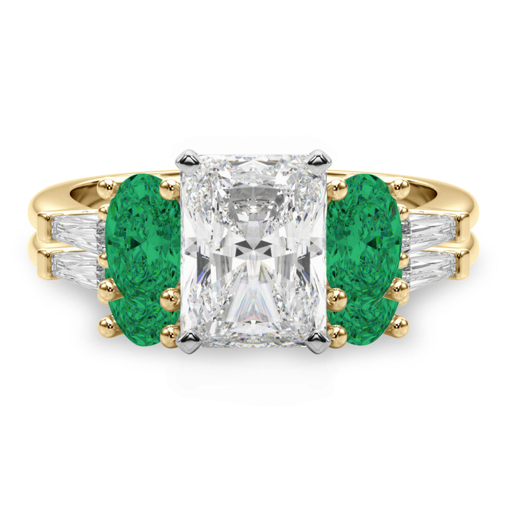 Radiant Lab Diamond & Oval Emerald Bridal Set 14K Yellow Gold (4.65ct)