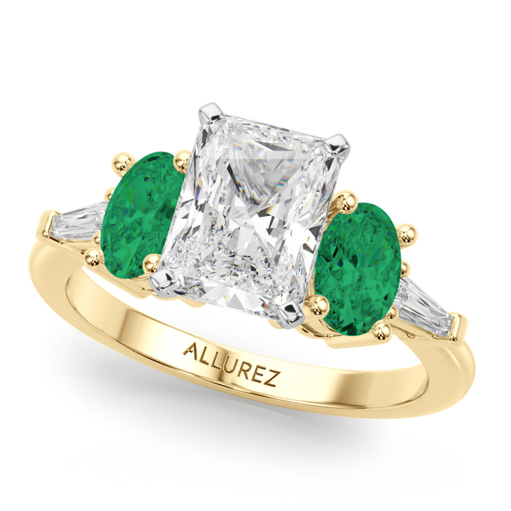 Radiant Lab Diamond & Oval Emerald Bridal Set 14K Yellow Gold (4.65ct)