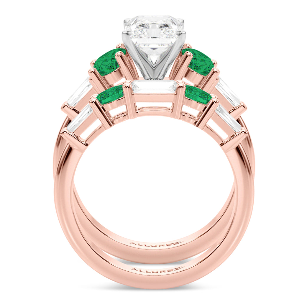 Radiant Lab Diamond & Oval Emerald Bridal Set 18K Rose Gold (4.65ct)