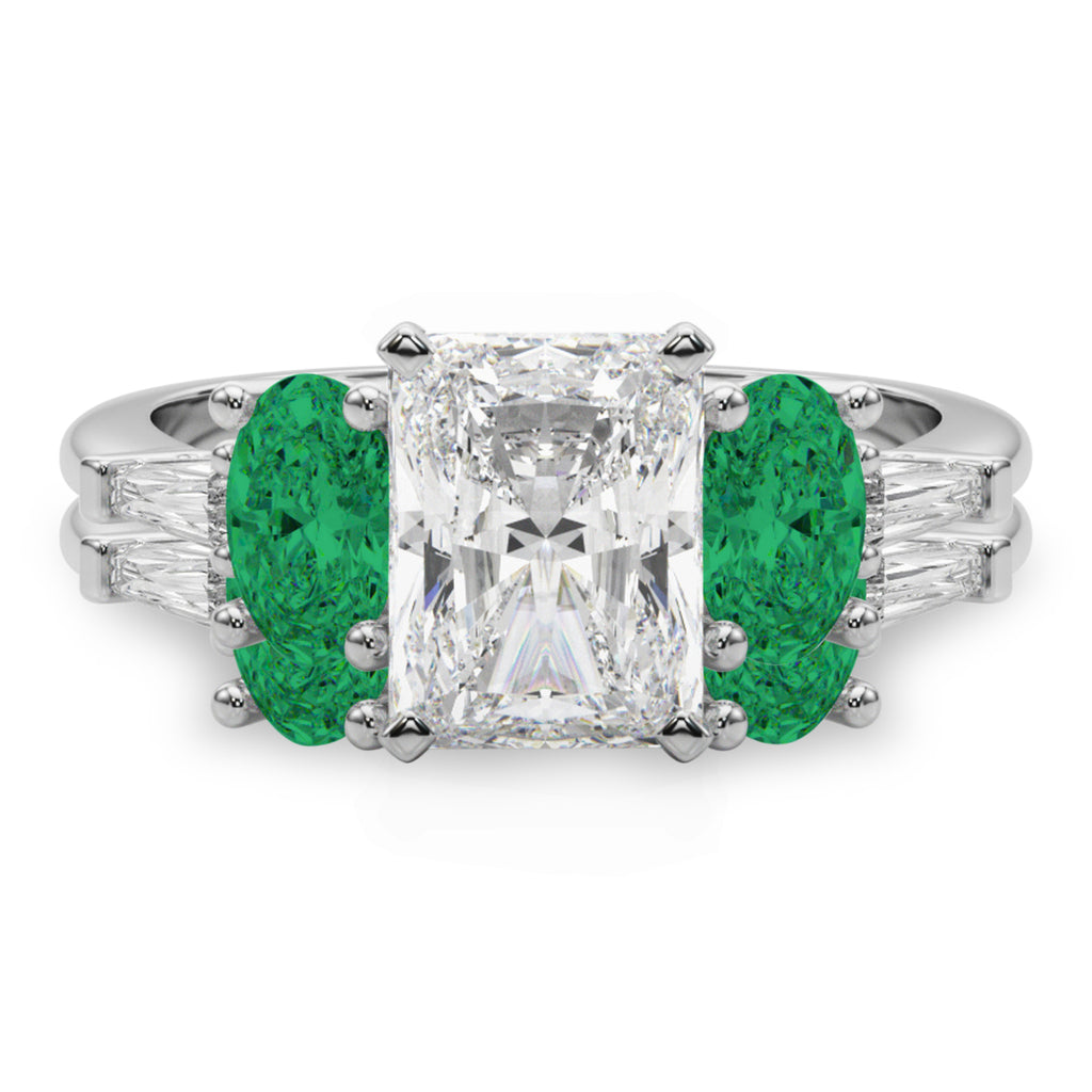 Radiant Lab Diamond & Oval Emerald Bridal Set 18K White Gold (4.65ct)