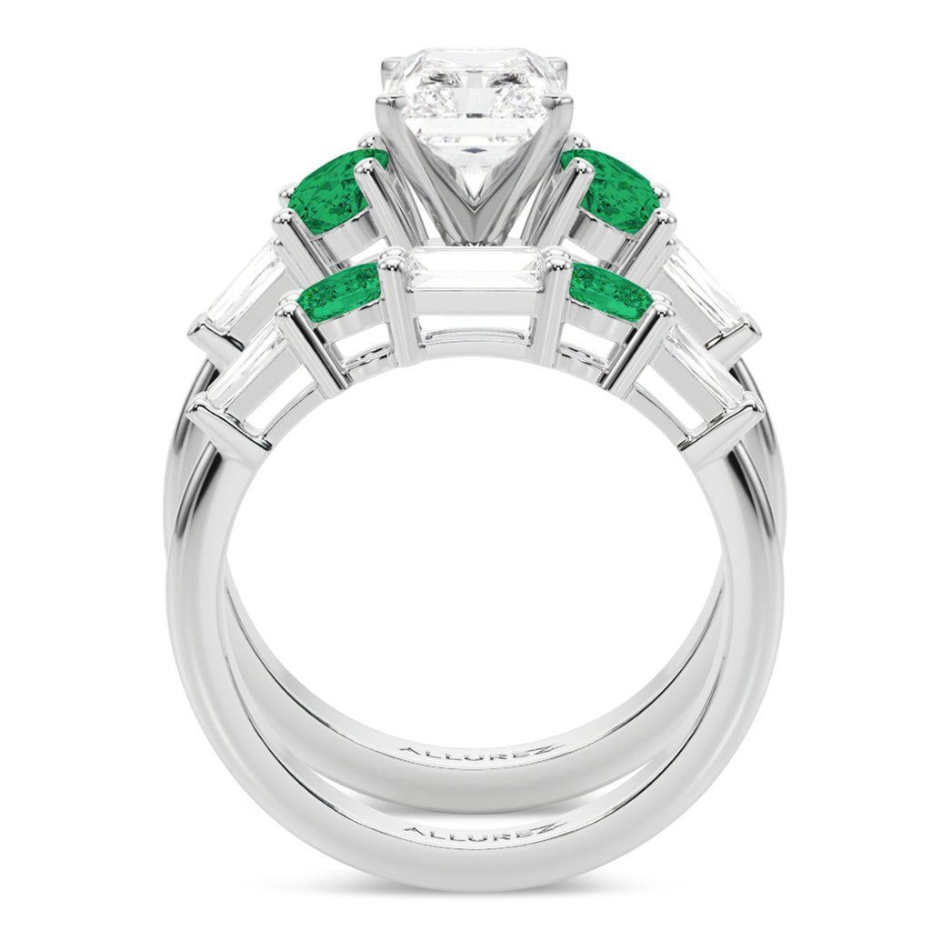 Radiant Lab Diamond & Oval Emerald Bridal Set 18K White Gold (4.65ct)