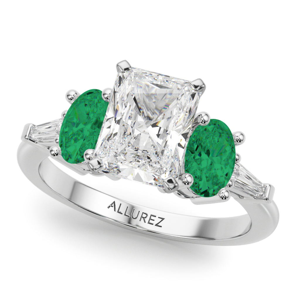 Radiant Lab Diamond & Oval Emerald Bridal Set 18K White Gold (4.65ct)