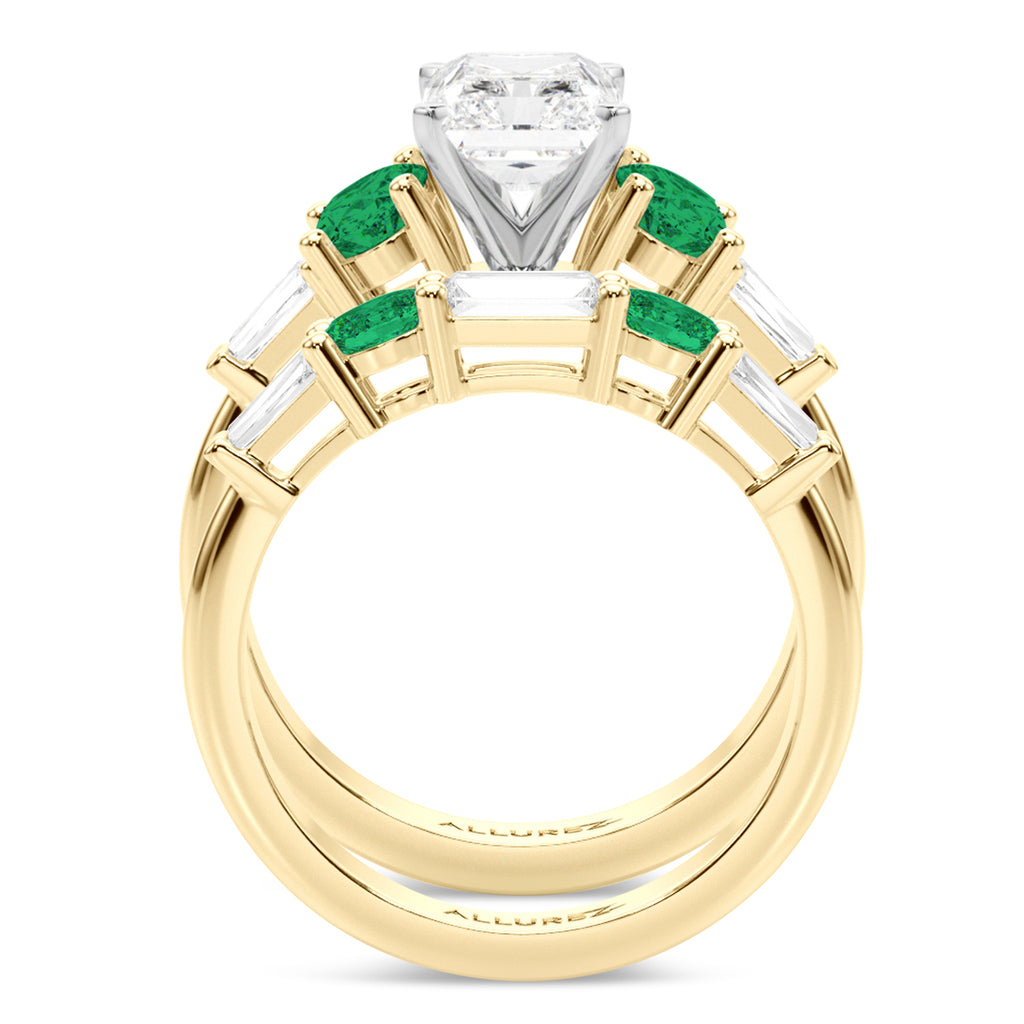 Radiant Lab Diamond & Oval Emerald Bridal Set 18K Yellow Gold (4.65ct)