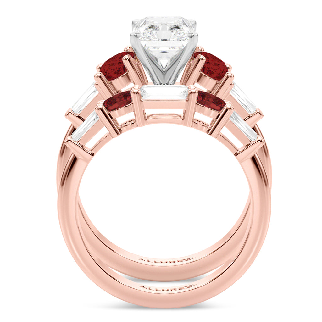 Radiant Lab Diamond & Oval Garnet Bridal Set 14K Rose Gold (4.97ct)