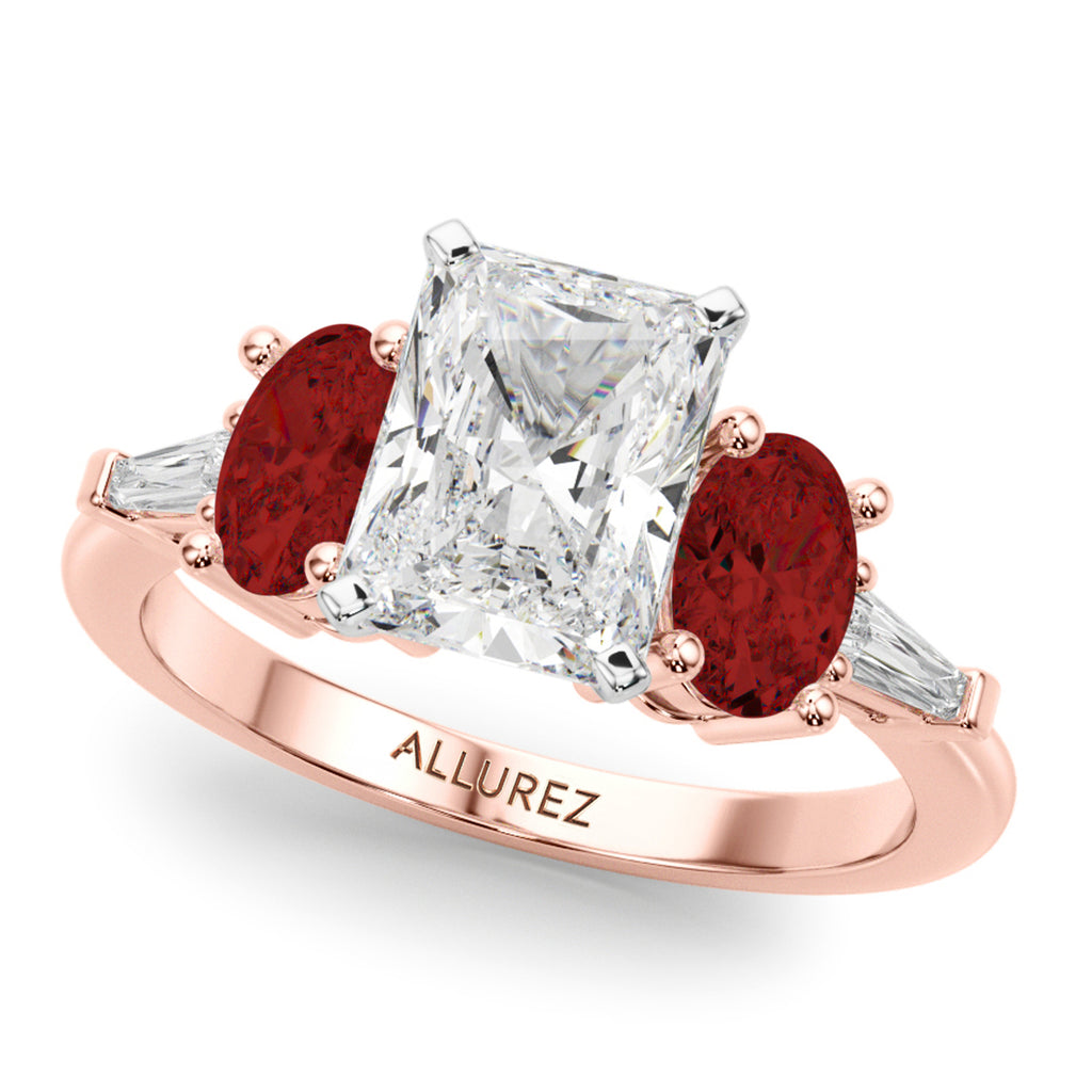 Radiant Lab Diamond & Oval Garnet Bridal Set 14K Rose Gold (4.97ct)