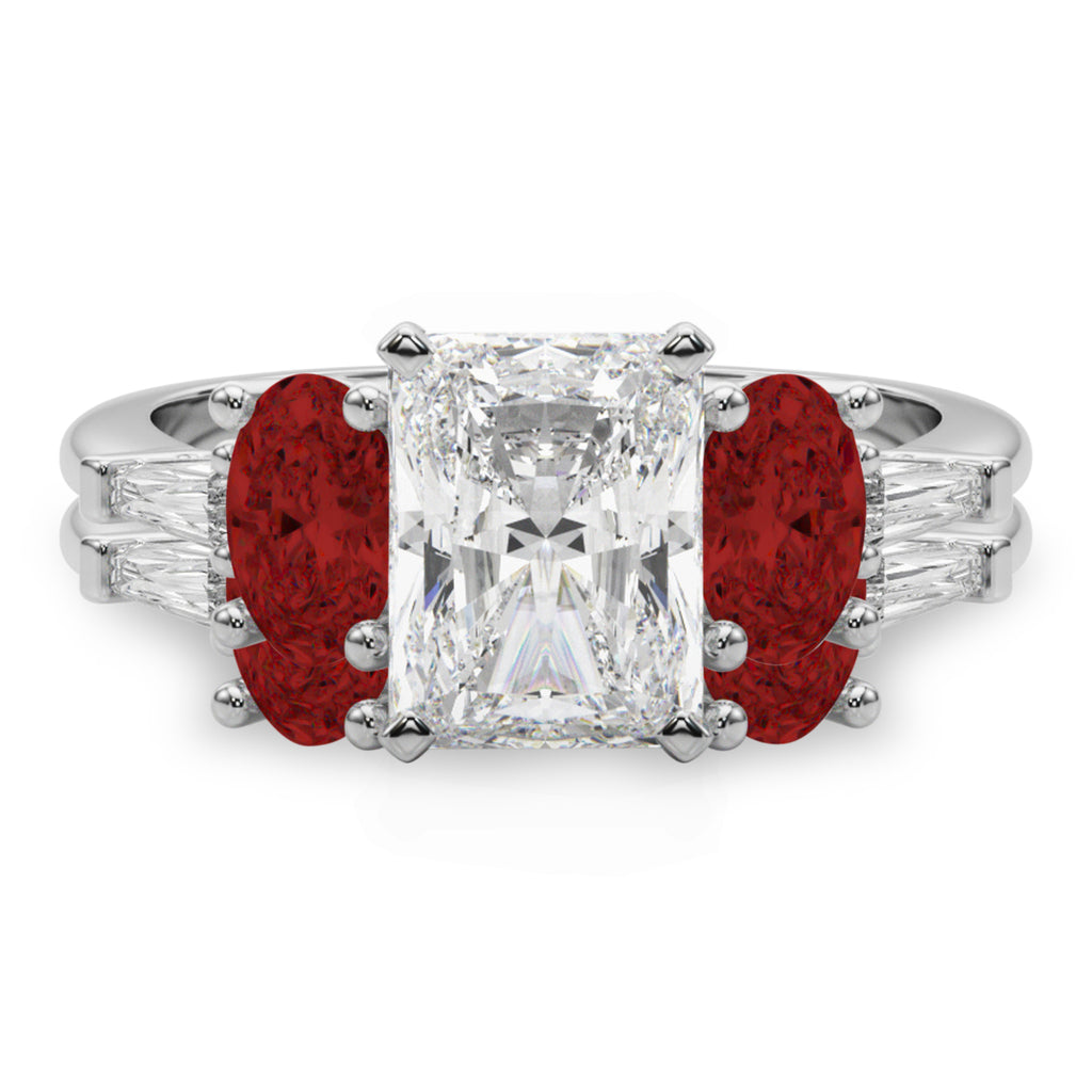 Radiant Lab Grown Diamond & Oval Garnet Bridal Set 14K White Gold (4.97ct)