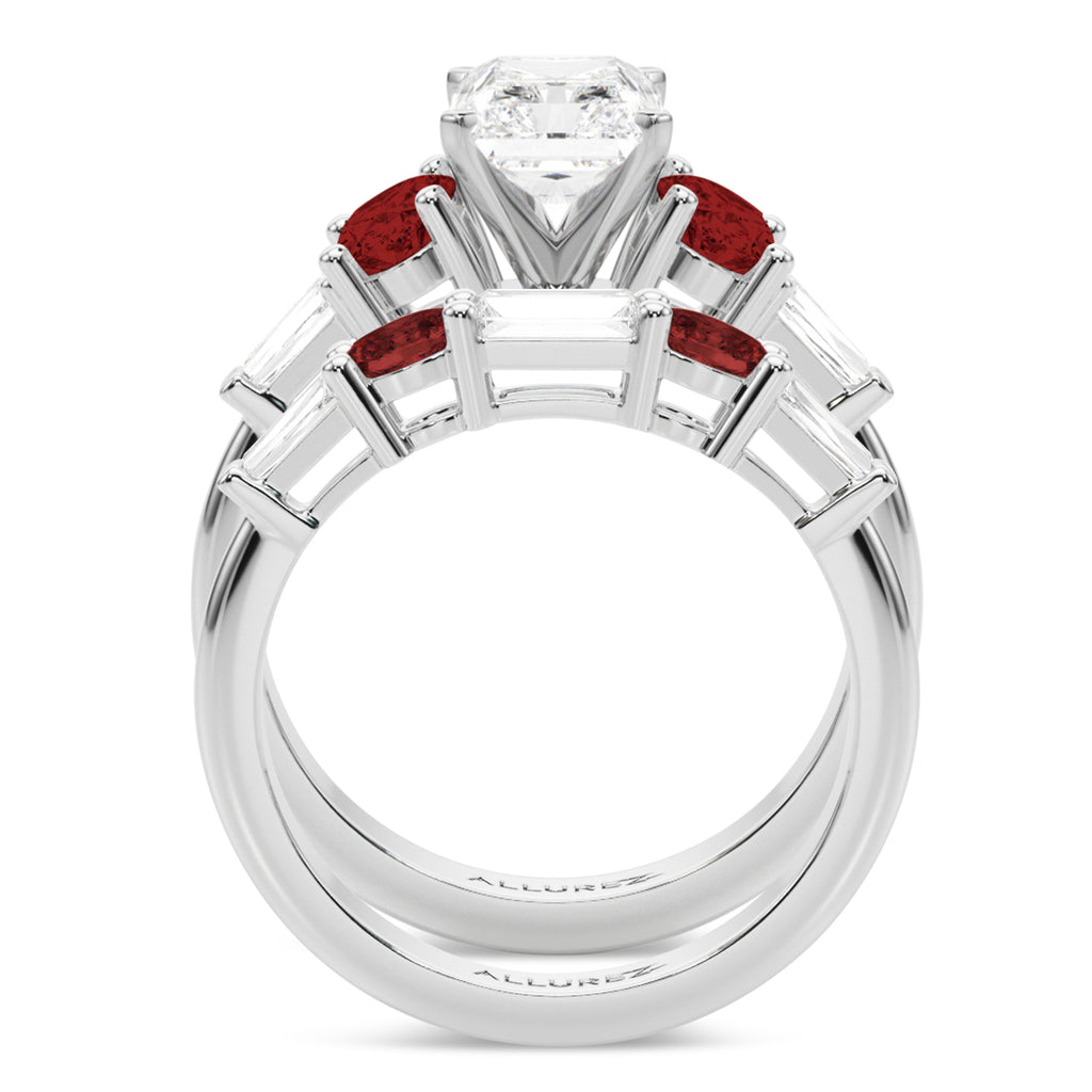 Radiant Lab Grown Diamond & Oval Garnet Bridal Set 14K White Gold (4.97ct)