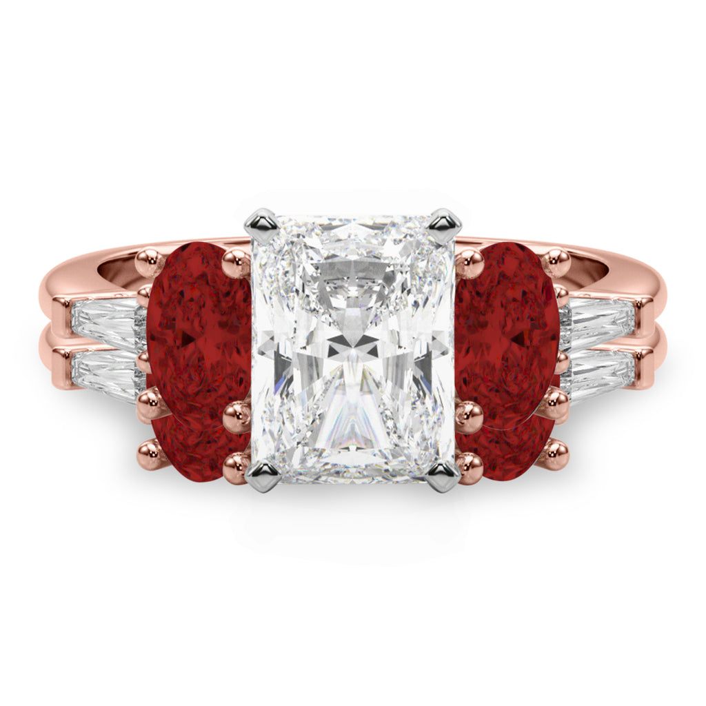 Radiant Lab Diamond & Oval Garnet Bridal Set 18K Rose Gold (4.97ct)