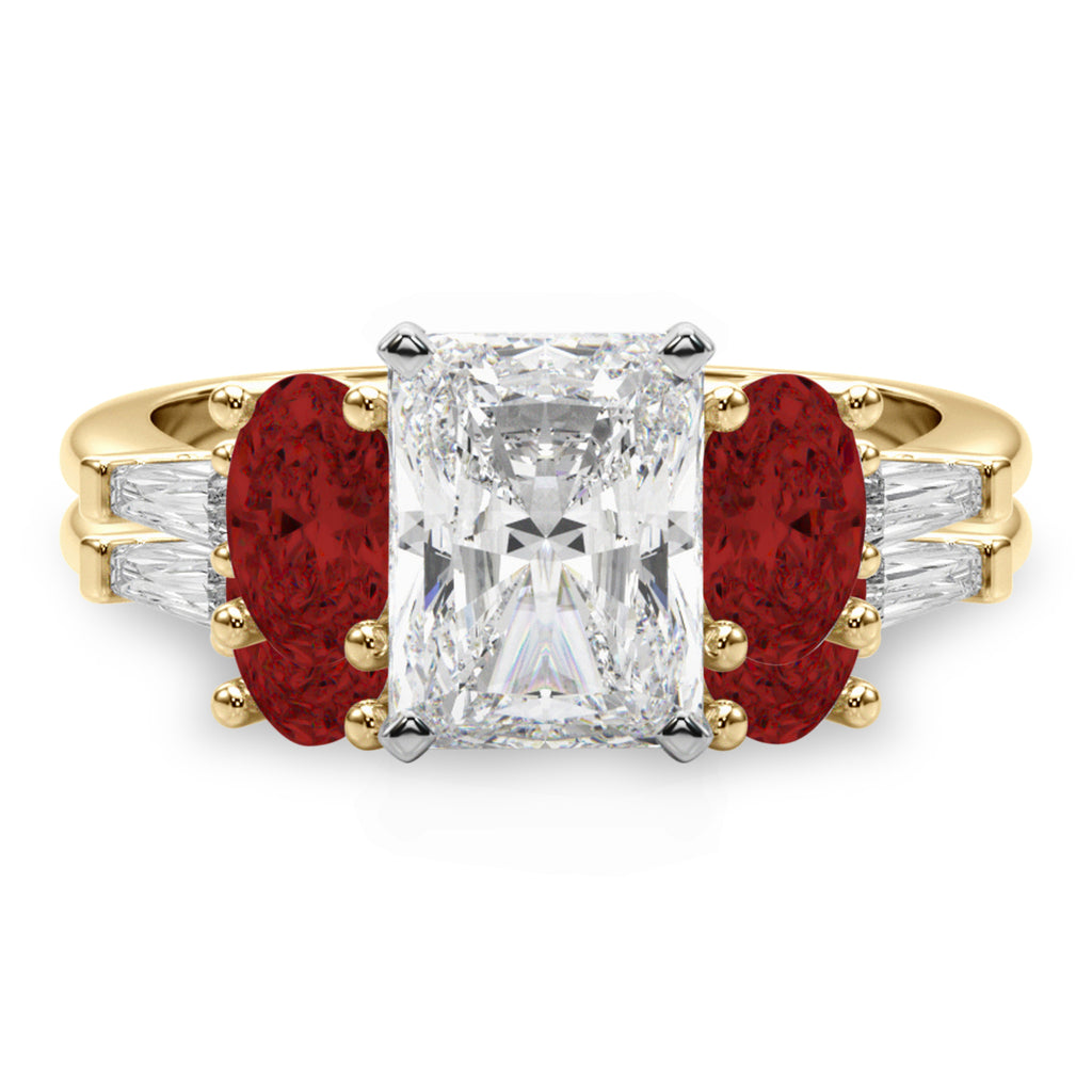 Radiant Lab Diamond & Oval Garnet Bridal Set 18K Yellow Gold (4.97ct)
