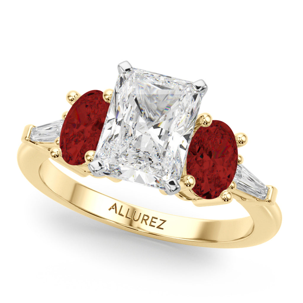 Radiant Lab Diamond & Oval Garnet Bridal Set 18K Yellow Gold (4.97ct)