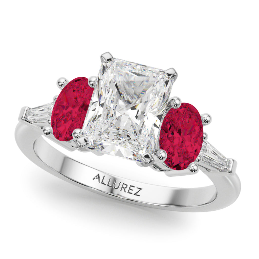 Radiant Lab Grown Diamond & Oval Ruby Bridal Set 14K White Gold (5.09ct)