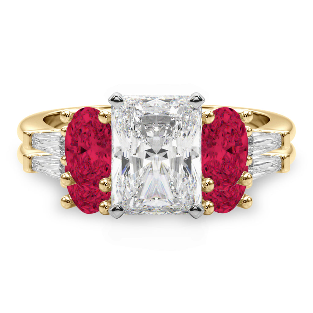Radiant Lab Diamond & Oval Ruby Bridal Set 14K Yellow Gold (5.09ct)
