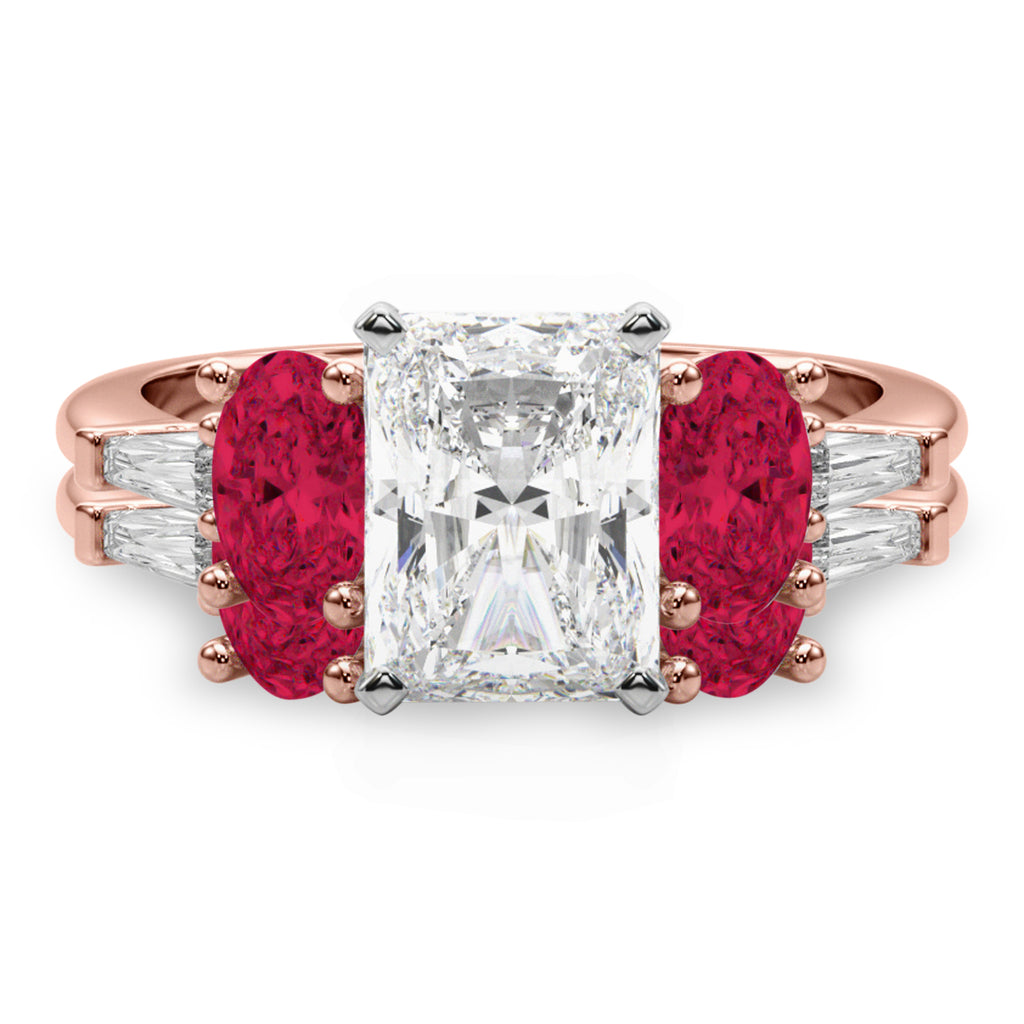 Radiant Lab Diamond & Oval Ruby Bridal Set 18K Rose Gold (5.09ct)