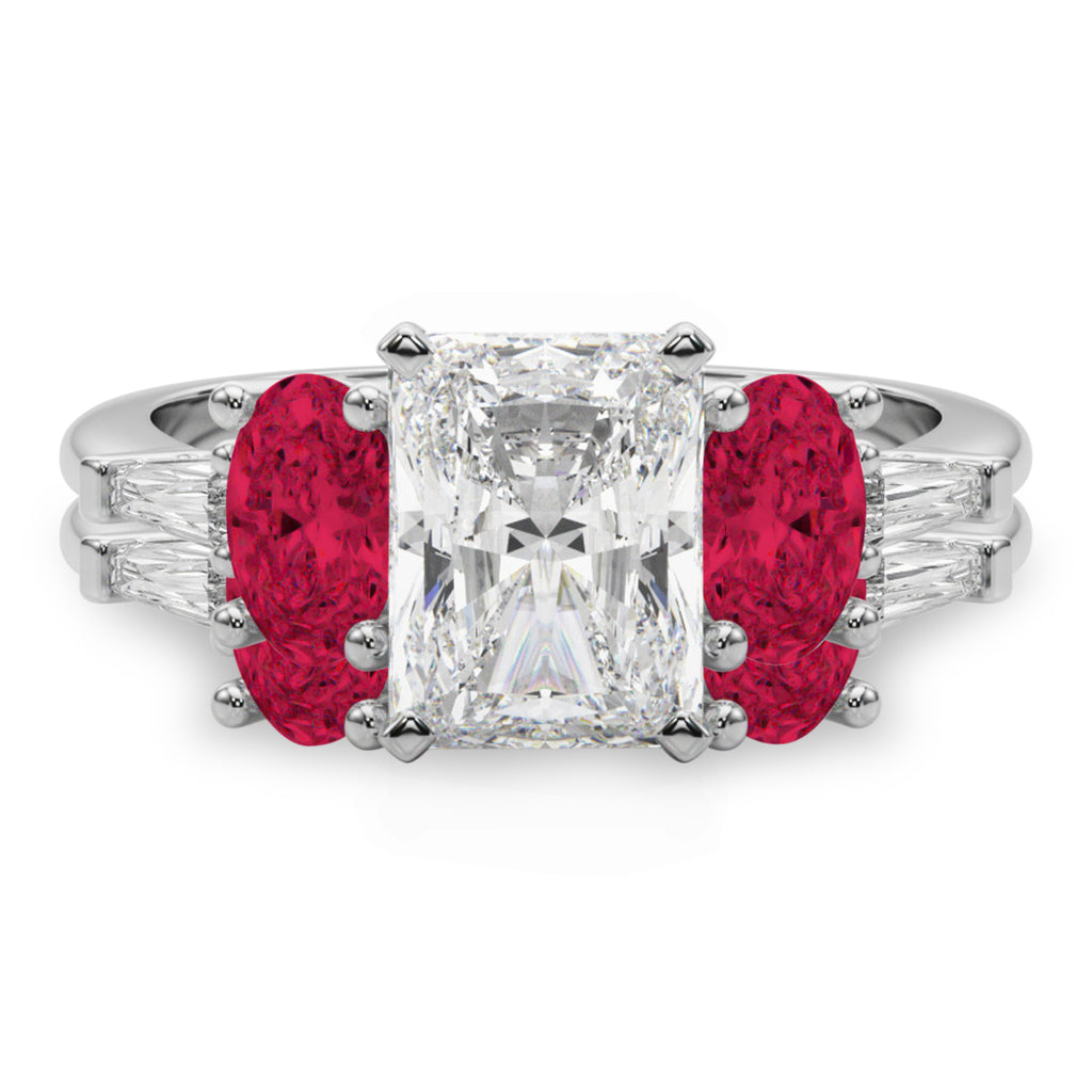 Radiant Lab Diamond & Oval Ruby Bridal Set in Palladium (5.09ct)