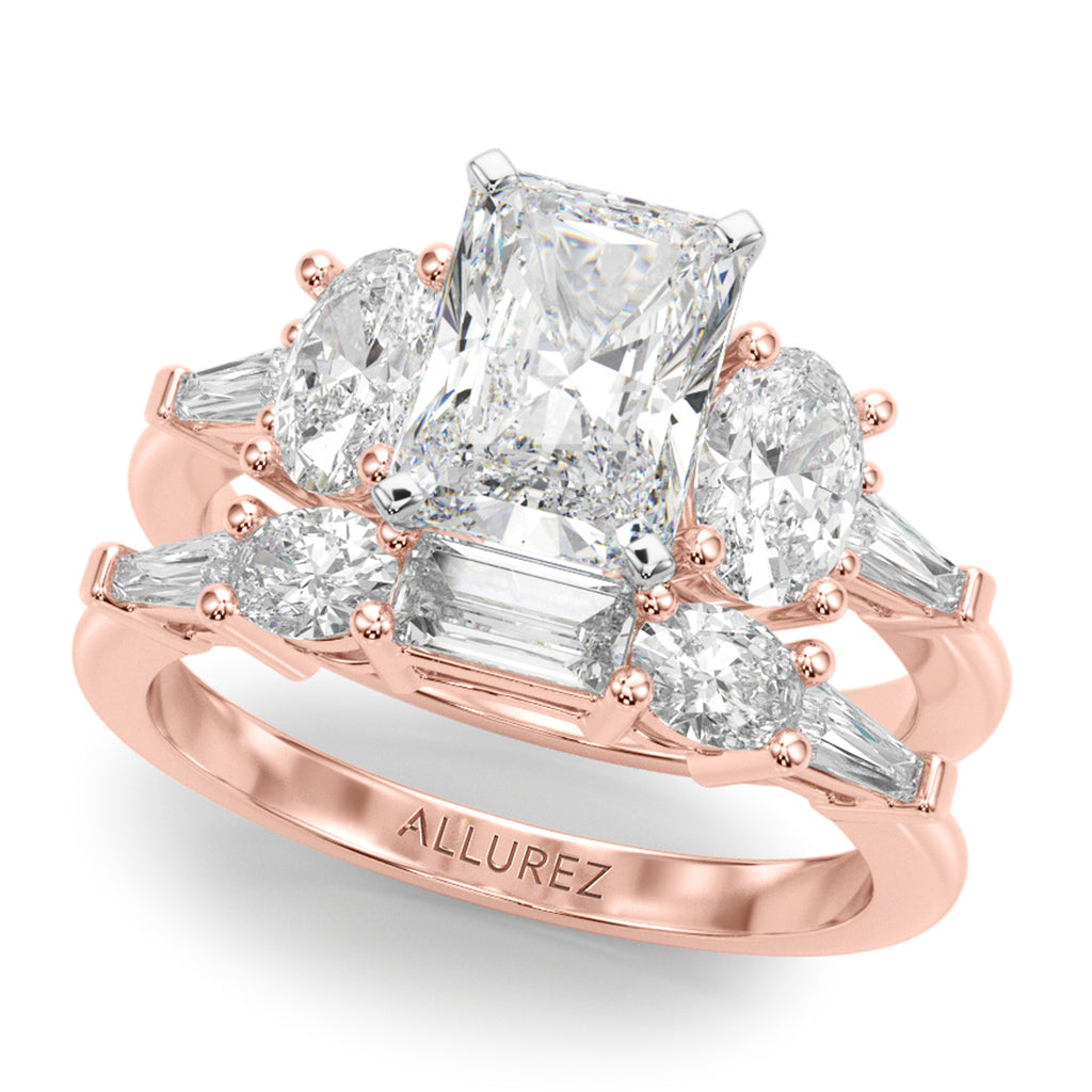 Radiant Moissanite Diamond Engagement Ring Bridal Set 18K Rose Gold (4.93ct)