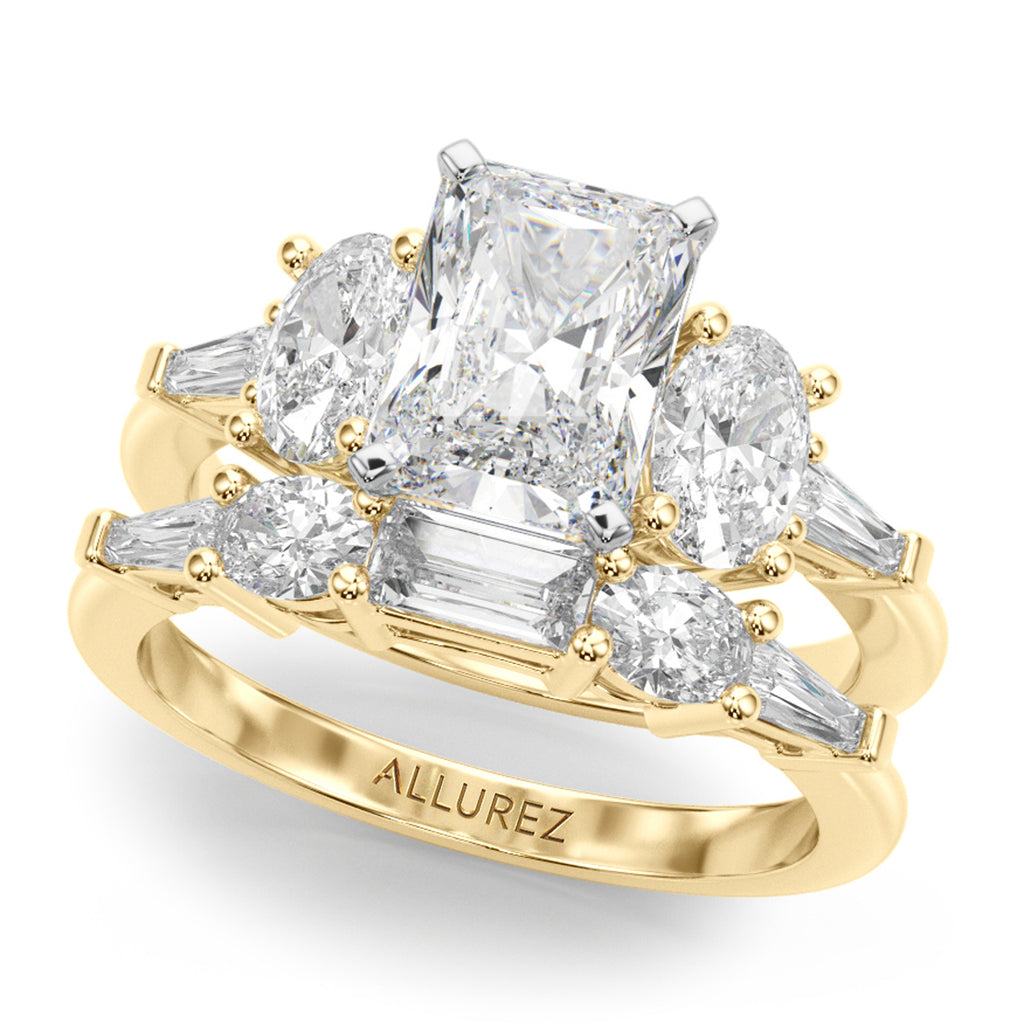 Radiant Moissanite Diamond Engagement Ring Bridal Set 18K Yellow Gold (4.93ct)