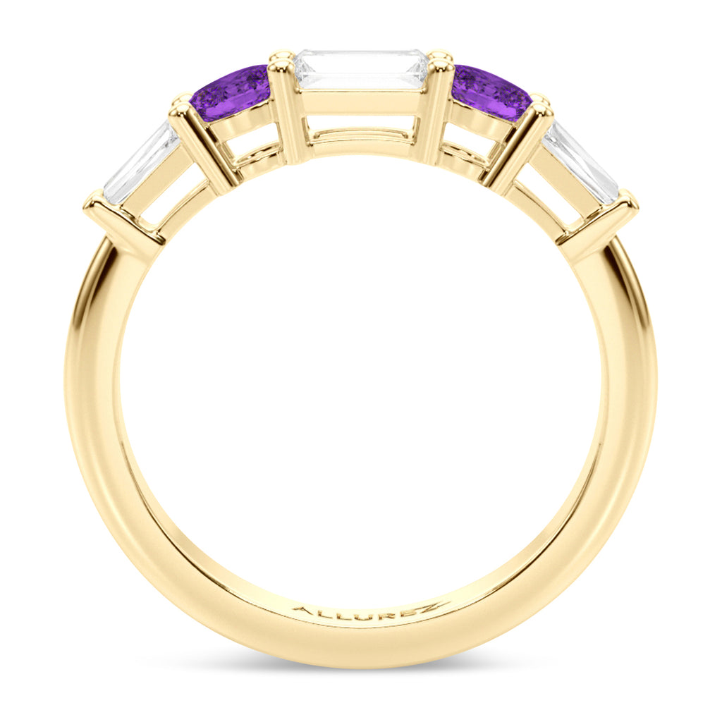 Baguette Lab  Diamond & Oval Amethyst Wedding Ring Band 14K Yellow Gold (0.67ct)