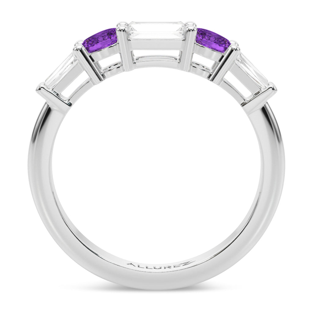 Baguette Lab  Diamond & Oval Amethyst Wedding Ring Band in Platinum (0.67ct)