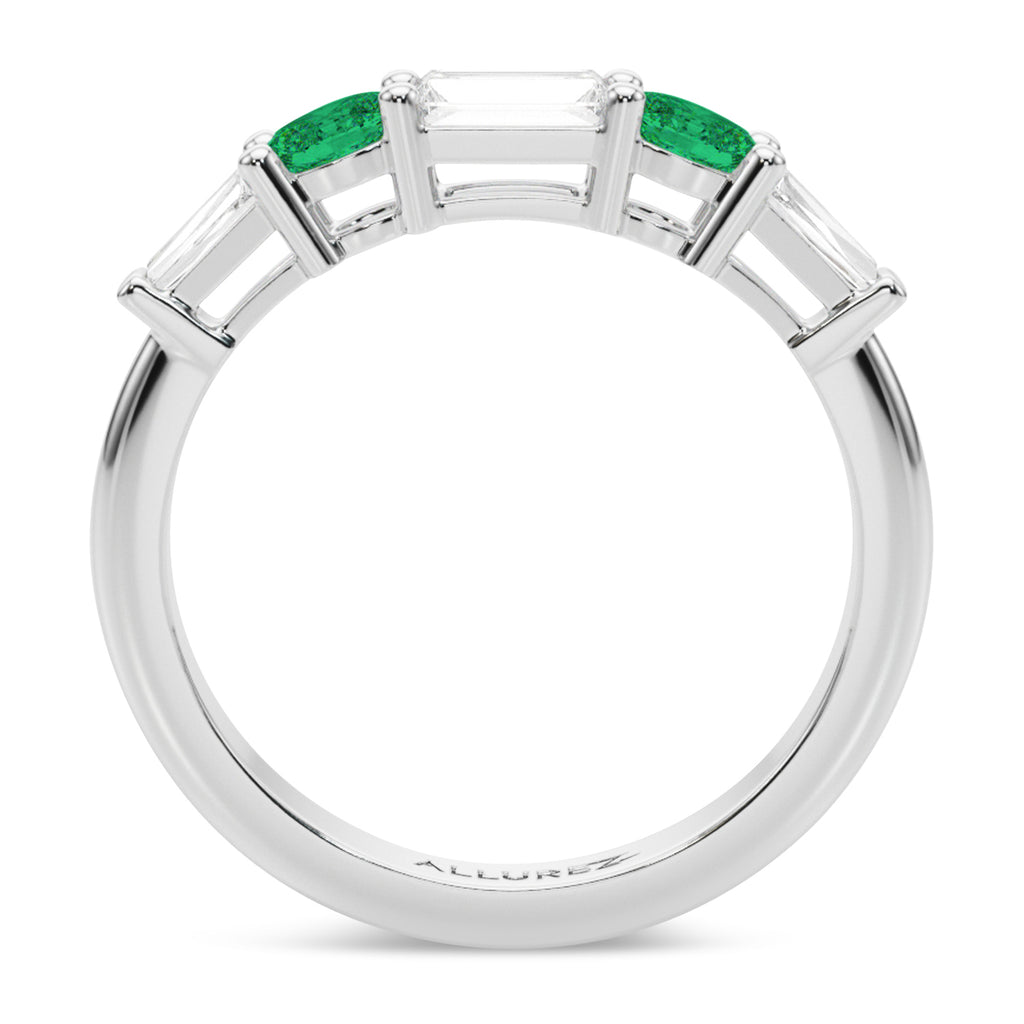 Baguette Lab  Diamond & Oval Emerald Wedding Ring Band in Palladium (0.67ct)