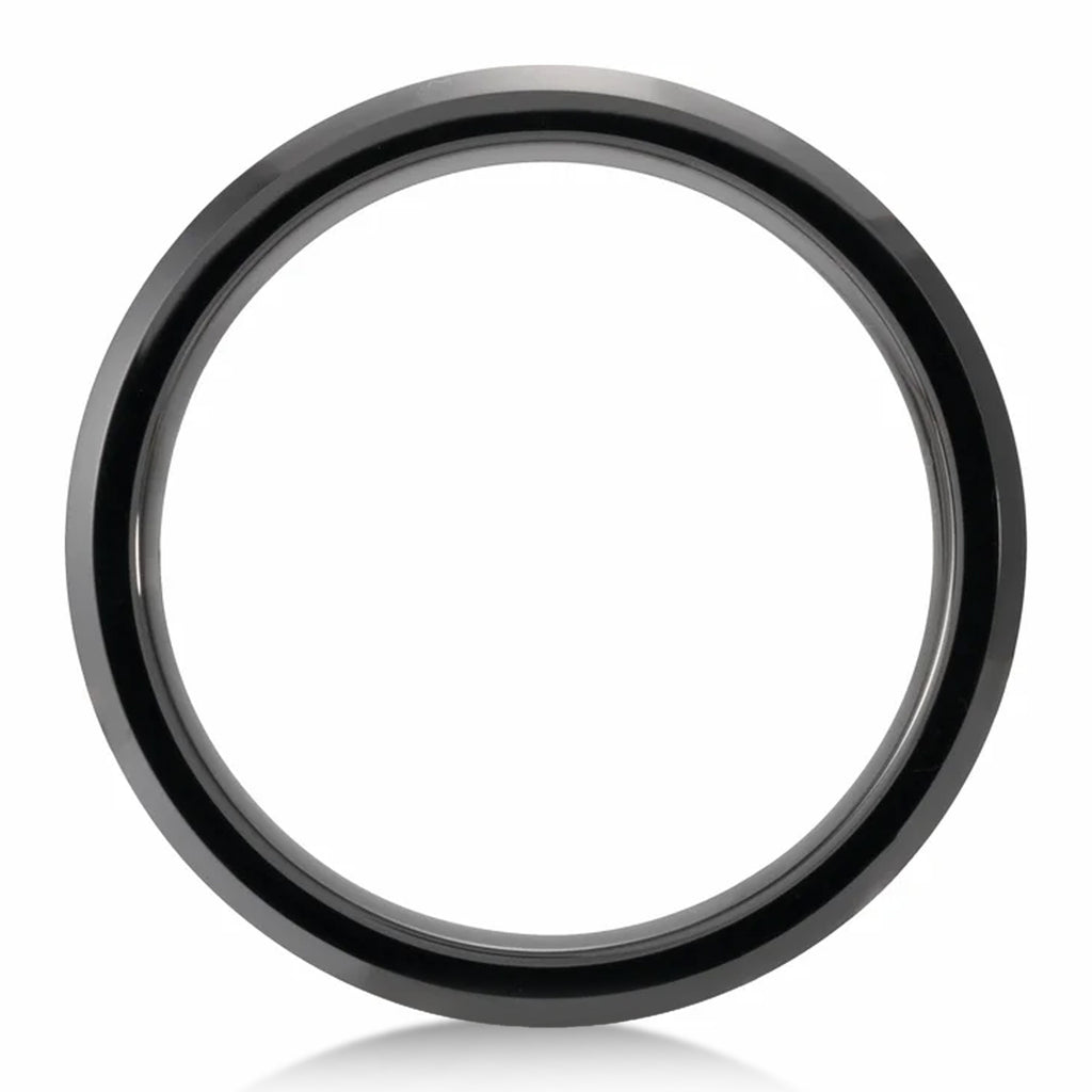 Black Ceramic Beveled Edge with Cypress Wood Inlay Wedding Band (6mm)