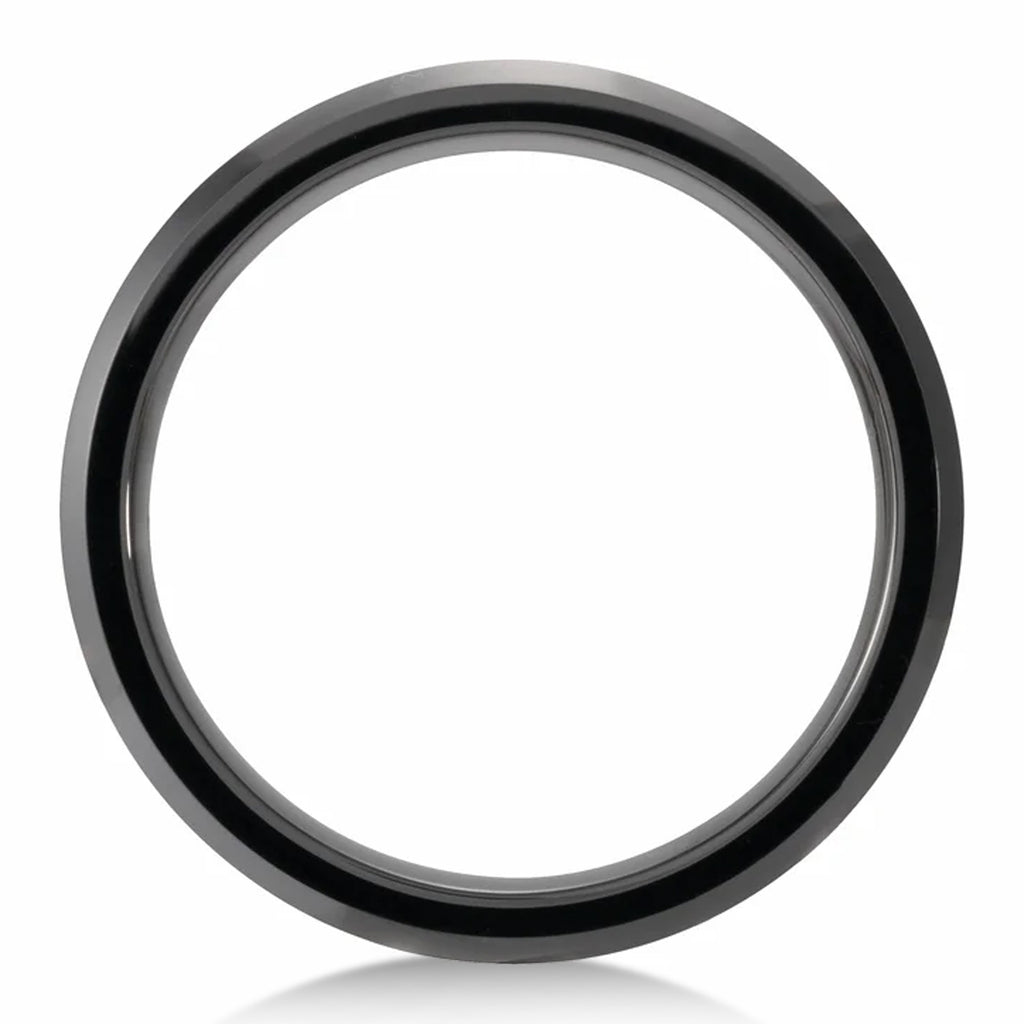 Black Ceramic Beveled Edge with Cypress Wood Inlay Wedding Band (8mm)