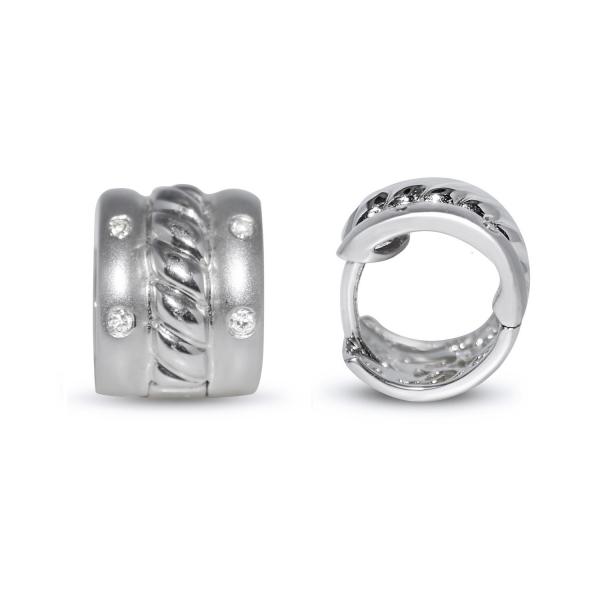 Diamond Accented Huggie Earrings in 14k White Gold (0.20ct)