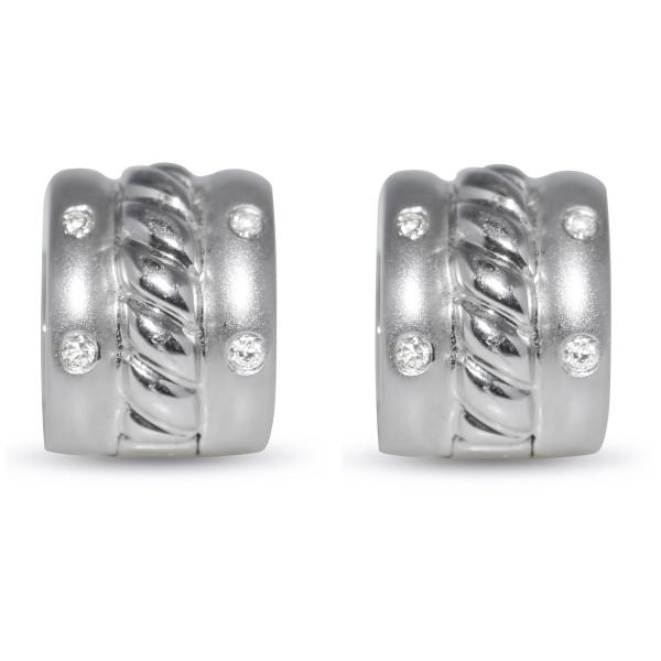 Diamond Accented Huggie Earrings in 14k White Gold (0.20ct)