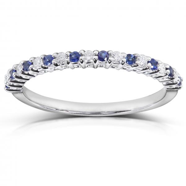 Round Diamond & Blue Sapphire Band in 14kt White Gold (0.25ct)