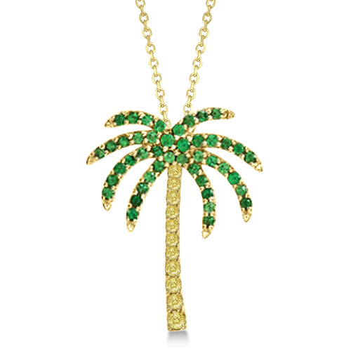 Tsavorite & Yellow Sapphire Palm Tree Necklace 14k Yellow Gold (0.30ct)