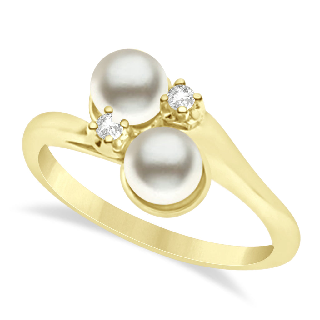 Bypass Freshwater Pearl & Diamond Ring 14k Yellow Gold (6.0mm)