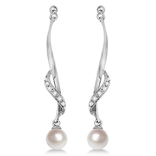 Freshwater Cultured Pearl & Diamond Drop Earrings .07ctw (6.50mm)