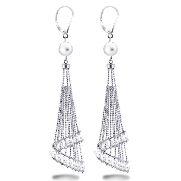 White Freshwater Chandelier Pearl Earrings in Sterling Silver