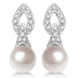 Cultured Freshwater Pearl & Diamond Drop Earrings 14K White Gold (7mm)