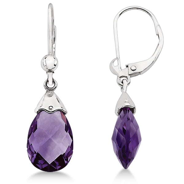 Dangle Lever Back Amethyst Briolette Earrings 14k White Gold (5.70ct)
