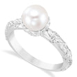 Vintage-Inspired Freshwater Pearl & Diamond Ring 14k White Gold (7.0-7.5mm)