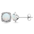 Lab  White Opal & Natural Diamond Stud Earrings Sterling Silver (0.65ct)