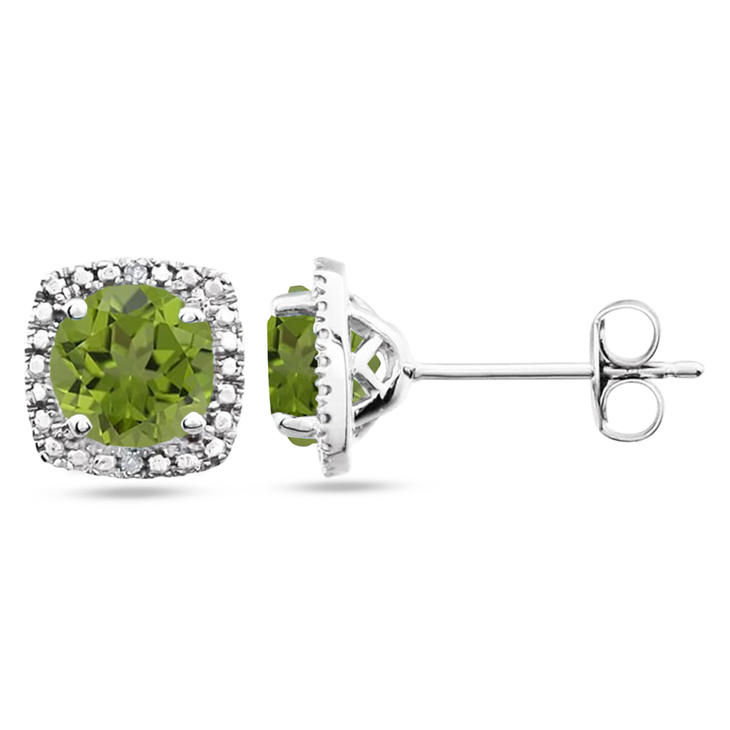 Natural Peridot & Diamond Stud Earrings Sterling Silver (0.97ct)