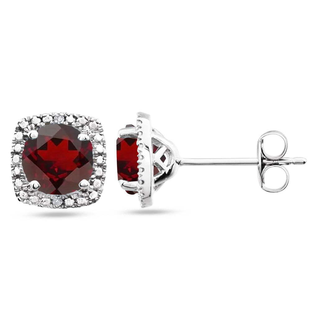 Natural Mozambique Garnet & Diamond Stud Earrings Sterling Silver (1.12ct)