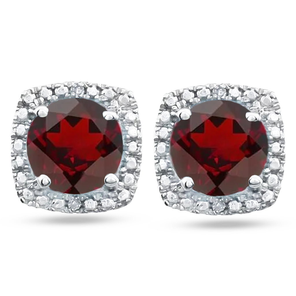 Natural Mozambique Garnet & Diamond Stud Earrings Sterling Silver (1.12ct)