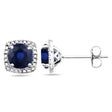 Lab Grown Blue Sapphire & Natural Diamond Stud Earrings in Sterling Silver (1.23ct)