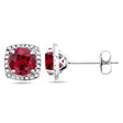 Lab  Ruby & Natural Diamond Stud Earrings Sterling Silver (1.20ct)
