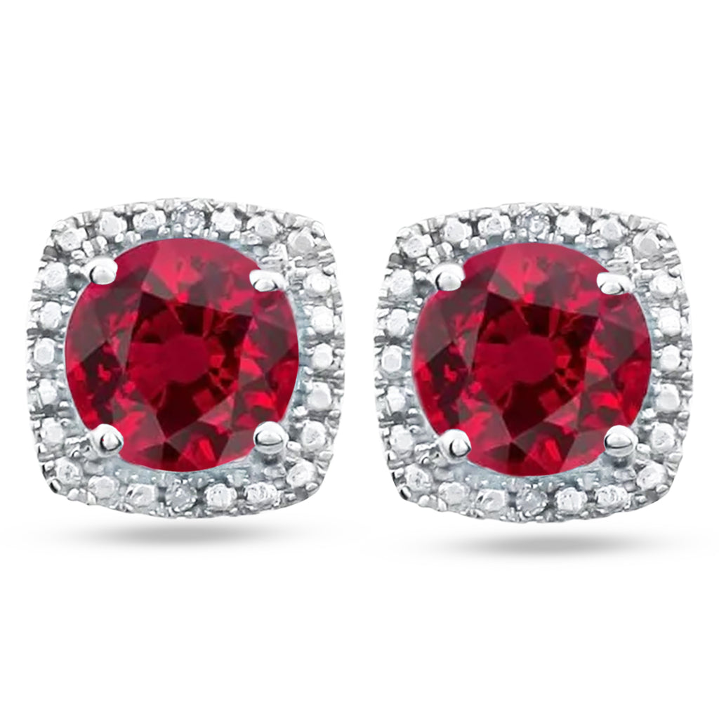 Lab Grown Ruby & Natural Diamond Stud Earrings Sterling Silver (1.20ct)