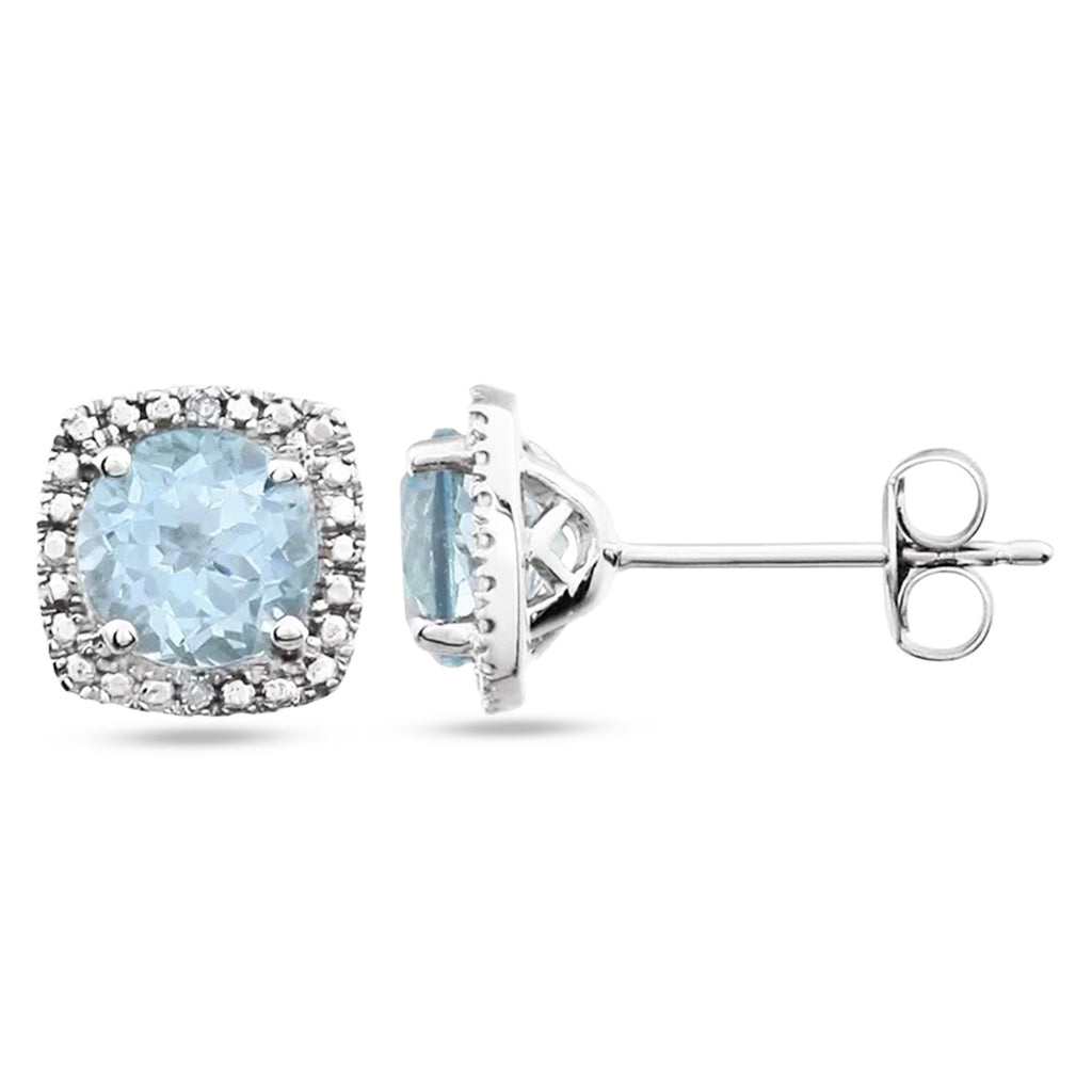 Natural Sky Blue Topaz & Diamond Stud Earrings Sterling Silver (1.07ct)