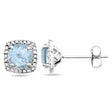Natural Sky Blue Topaz & Diamond Stud Earrings Sterling Silver (1.07ct)